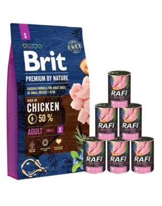 BRIT Premium By Nature Adult Small S 8 kg + hrana umeda curcan 6x400 g