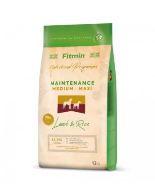 FITMIN Dog Medium Maxi Lamb Rice 12 kg Hrana mono-proteica pentru caini adulti rase medii si uriase, cu miel