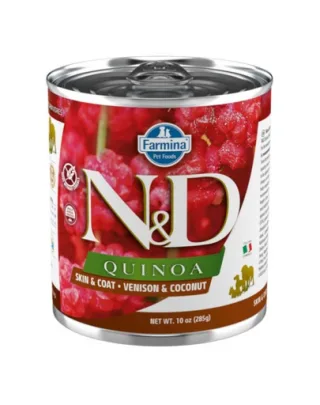 FARMINA N&amp;D Quinoa Dog Venison, coconut 285 g Hrana umeda caine pentru sanatatea pielii si blanii, cu vanat si cocos