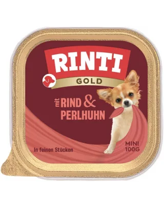 RINTI Gold Beef&amp;Guinea fowl Mini vita si bibilica hrana pentru caini 100 g