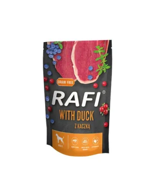 RAFI plic hrana pentru caini fara cereale 500 g cu rata, afine si merisor