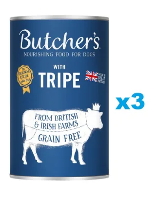 BUTCHER'S Original Tripe Mix hrana pentru caini, cu rumen, pate 3x1200g