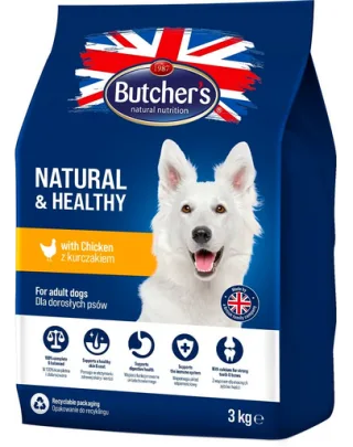 BUTCHER'S Natural&amp;Healthy hrana uscata caini, cu pui 6 kg (2 x 3 kg)