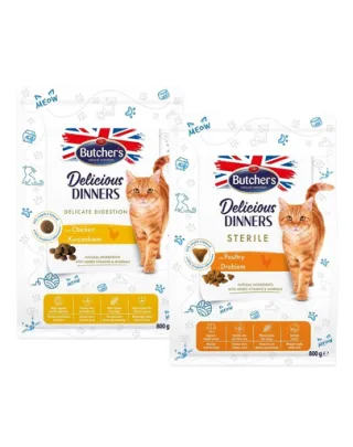 BUTCHER'S Functional Cat Indoor cu pasare 800 g + Sensitive cu pui 800 g