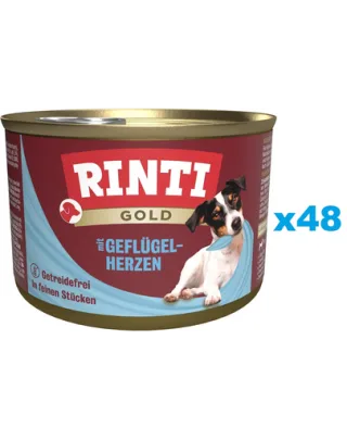 RINTI Gold Poultry hearts Mini pachet conserve 48x185 g pentru caini de rasa mica