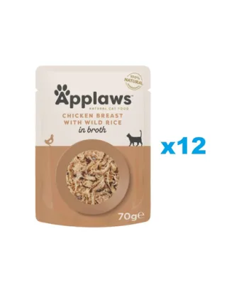 APPLAWS Cat Adult Pouch Chicken Breast with Wild Rice in Broth 12x70 g pui si orez salbatic plic in supa