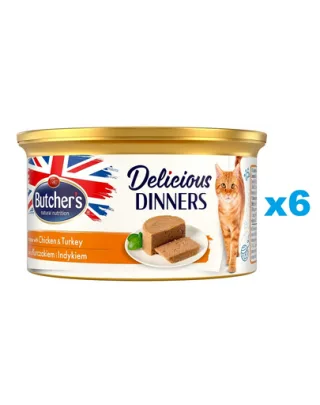 BUTCHER'S Classic Delicious Dinners 6x85 g mousse pisica, pui si curcan