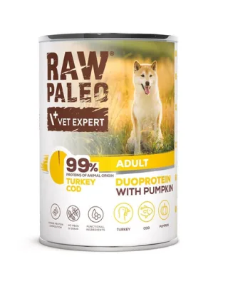 Conserva pentru caini RAW PALEO Turkey&amp;Cod Adult 400g curcan si cod