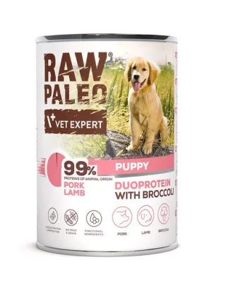 Hrana umeda pentru pui de caine RAW PALEO Pork Lamb Puppy 400g cu porc si miel