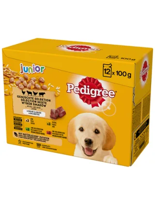PEDIGREE Junior Hrana umeda caini junior, mix arome cu orez 12x100g