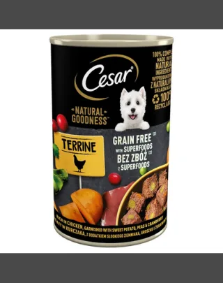 CESAR Natural Goodness Hrana umeda pentru caini adulti, cu pui, cartofi dulci, mazare si afine 400g