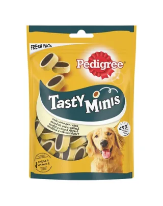 PEDIGREE® Tasty Minis 140 g - Recompense pentru caini adulti cu aroma de carne de vita si branza