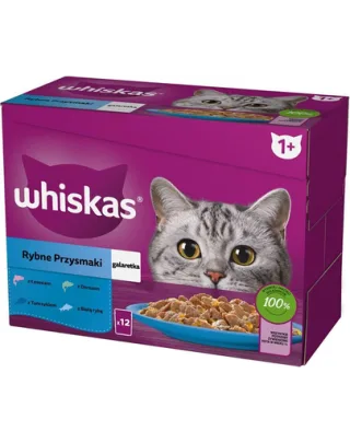 WHISKAS hrana in aspic pentru pisici 12x85g Delicatese din peste alb, cod, somon, ton