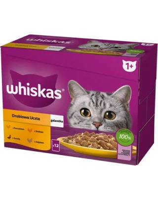 WHISKAS Hrana umeda pisici, cu pui, rata, pasare, curcan in aspic 12x85g