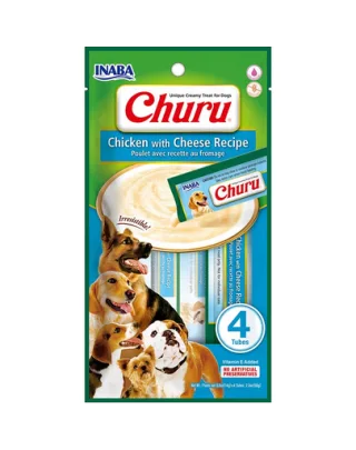 INABA Churu Chicken with Cheese 4x14g snack cremos cu pui si branza pentru caini