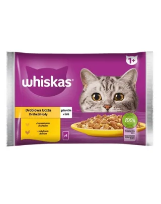 WHISKAS hrana pisica la plic in aspic 4x85g curcan si pui