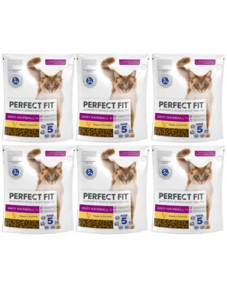 PERFECT FIT Antihairball 1+ 6x750 g hrana pisici adulte, cu pui