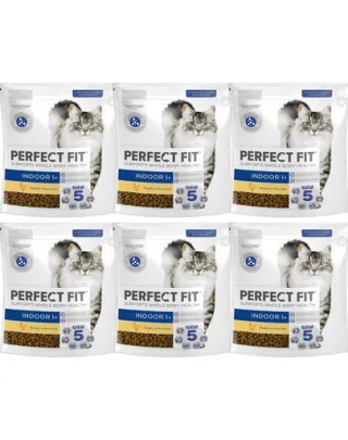PERFECT FIT Indoor 1+ 6x750 g Pachet hrana uscata pisici interior, cu pui