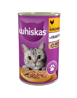 WHISKAS Adult conserva 400 g - hrana umeda completa pentru pisici adulte, bucati de pui in jeleu