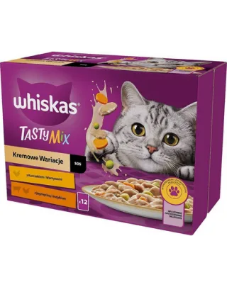WHISKAS Adult plicuri in sos 12x85g Creamy Variations pentru pisici adulte cu: pui si legume, miel si curcan