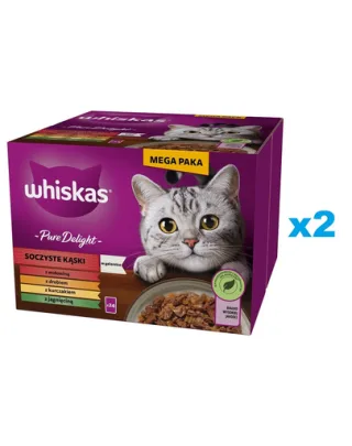 WHISKAS Adult Pure Delight 48x85 g Juicy Jellied Bites cu carne de vita, pui, miel, pasare pentru pisici adulte