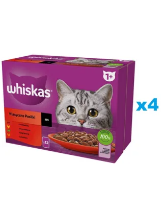 WHISKAS Adult hrana umeda plicuri 48x85 g pentru pisici Classic Meals carne de vita, pui, miel, pasare in sos