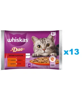 WHISKAS Adult Set 52x85 g plicuri hrana umeda pisica Classic Meals bucati de vita, pasare, miel si rata in jeleu