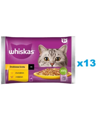 WHISKAS Adult 52x85 g hrana umeda pentru pisici adulte in sos cu: pui, curcan
