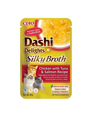 INABA Cat Dashi Delights Silky Broth supa de pui, ton si somon 40g pentru pisica