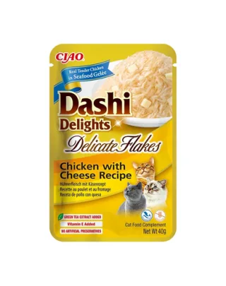 INABA Cat Dashi Delights Delicate Flakes pui si branza hrana pisica 40g