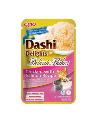 INABA Cat Dashi Delights Delicate Flakes pui si somon plic pentru pisica 40g