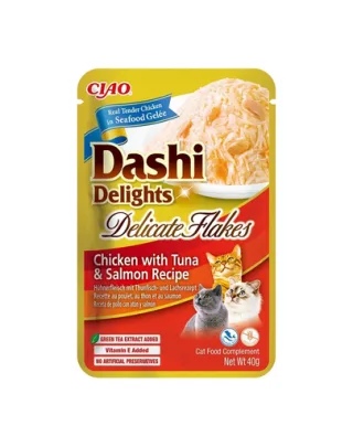 INABA Cat Dashi Delights Delicate Flakes plic pentru pisici 40g pui, ton si somon