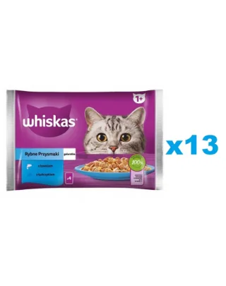 WHISKAS Adult plic cu peste in aspic 52x85g Fish Delicacies hrana umeda pentru pisici adulte cu: somon, ton