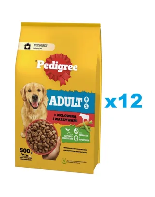 PEDIGREE Adult 12x500 g pachet hrana uscata caini talie medie, cu vita si legume