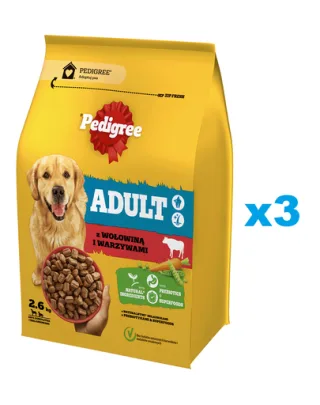 PEDIGREE Adult 3x2.6 kg Hrana uscata caine adult talie medie, cu vita si legume