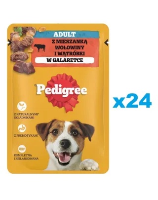 PEDIGREE Adult Pachet hrana umeda caini, vita si ficat in aspic 24x100g