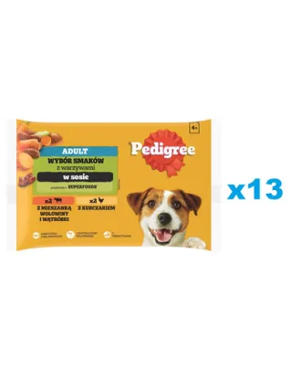 PEDIGREE Set hrana umeda caini, cu vita, ficat, pasare si legume 52x100g