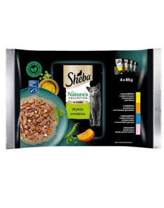 SHEBA Nature’s Collection mix plicuri pentru pisica 4x85 g in sos cu bucati de pui, curcan, ton, somon