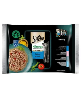SHEBA  Nature’s Collection 4x85 g Fish Flavours hrana la pliculet cu sos pentru pisica, mix peste