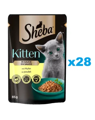 SHEBA Kitten plicuri pentru pui pisica 28x85 g bucati de pui in sos