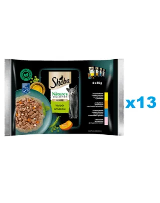 SHEBA Nature’s Collection mix plicuri mancare pisica 52x85 g in sos cu bucati de pui, curcan, ton, somon