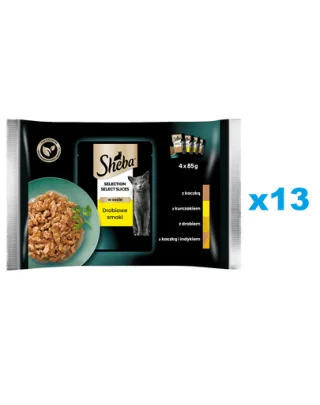 SHEBA Selection Select Slices 52x85 g mancare pentru pisici adulte felii de rata, pui, pasare, rata si curcan in sos