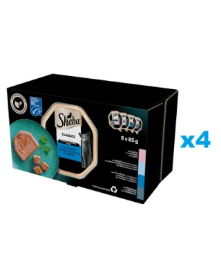 SHEBA Classics hrana pisici 32x85 g pate cu somon, peste alb si morcovi, ton si legume, cod
