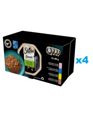 SHEBA Sauce Collection 32x85 g tavi hrana pisica in sos cu somon, ton, pui, rata