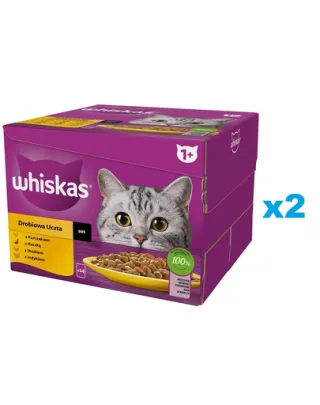 Plicuri in sos WHISKAS Adult 48x85 g bucati de pui, rata, pasare, curcan pentru pisici adulte