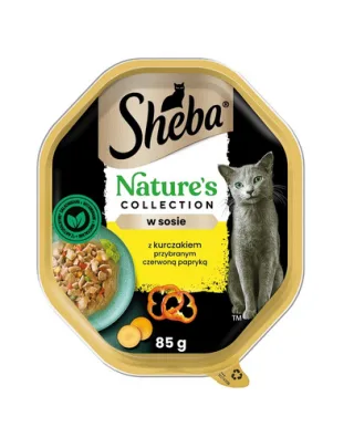 SHEBA Nature's Collection 85 g Mancare umeda pisica adulta, cu pui si ardei in sos