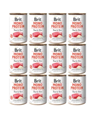 BRIT Mono Protein Beef &amp; Rice 12x400 g vita si orez pentru caini, hrana monoproteica