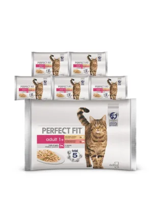 Plicuri pisici PERFECT FIT Adult 24x85g hrana umeda pentru pisici in sos (pui si mazare, vita si morcovi)