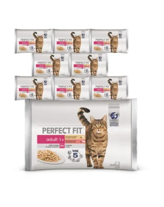 Plicuri PERFECT FIT Adult 36x85g hrana umeda pisici, in sos cu pui si mazare, vita si morcovi
