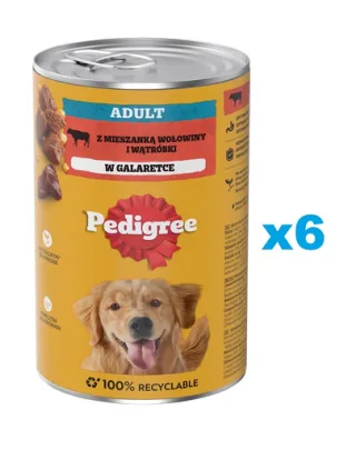 PEDIGREE Adult 6x1200g conserve hrana umeda pentru caini, cu vita si ficat in aspic